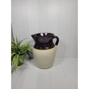 Vintage Large R.R.P. Pottery Stoneware Pitcher, Brown Beige Farmhouse Kitchen